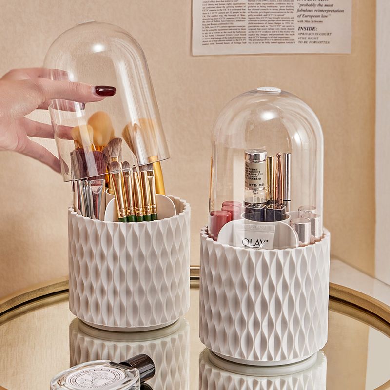 360 Rotating Large Capacity Transparent Makeup Brush Storage Pen Holder Acrylic Dust With Lid Desktop Cosmetic Storage Box.