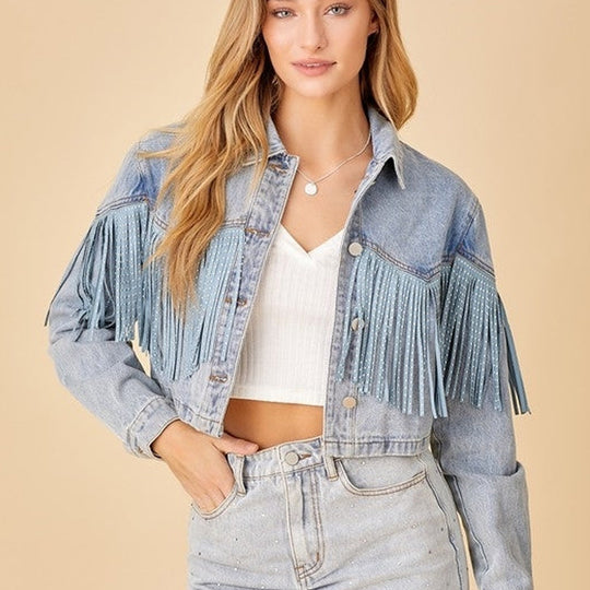 Tassel Denim Coat Short Polo Collar Jacket