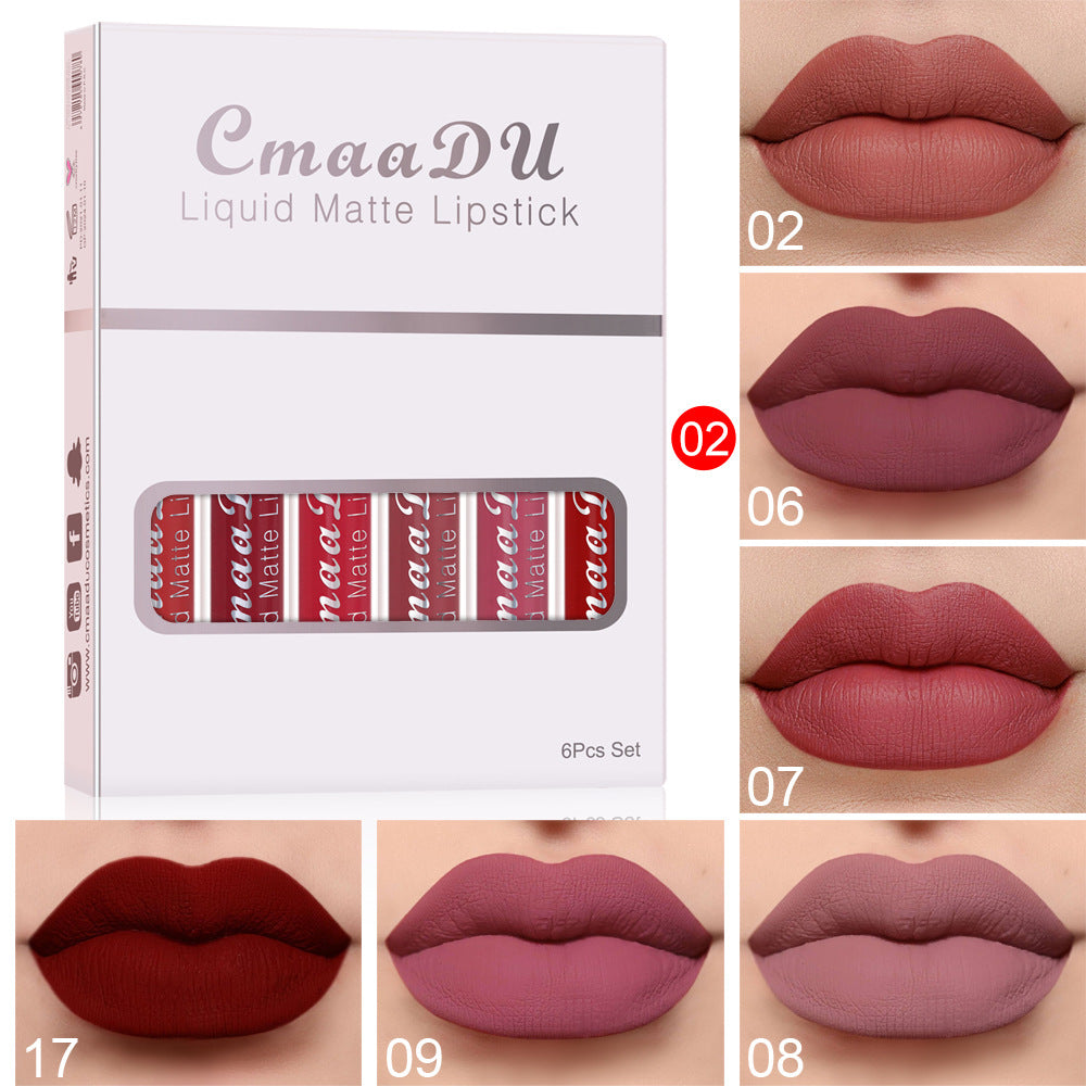 6 Boxes Of Matte Non-stick Cup Waterproof Lipstick Long Lasting Lip Gloss.