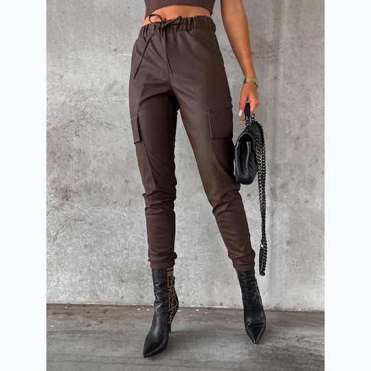 Street Style Leather Pants with a Tight Waist Fit for Women