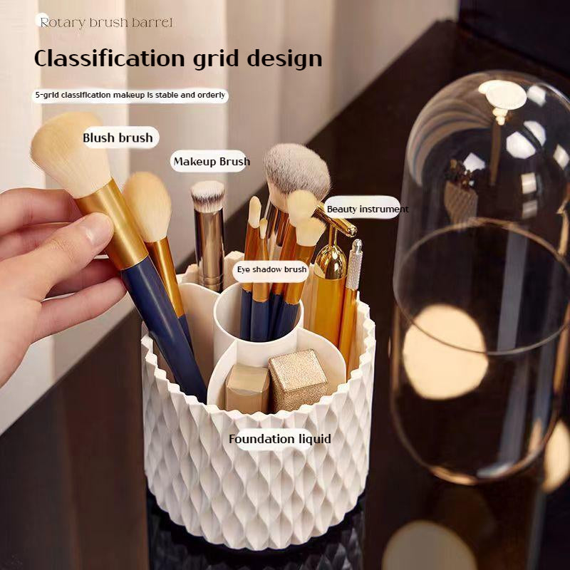 360 Rotating Large Capacity Transparent Makeup Brush Storage Pen Holder Acrylic Dust With Lid Desktop Cosmetic Storage Box.
