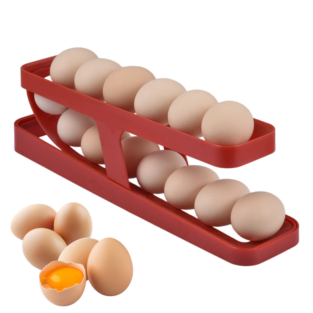 Automatic Scrolling Egg Rack Holder Storage Box Egg Basket Container Organizer Rolldown Refrigerator Egg Dispenser For Kitchen Gadgets.