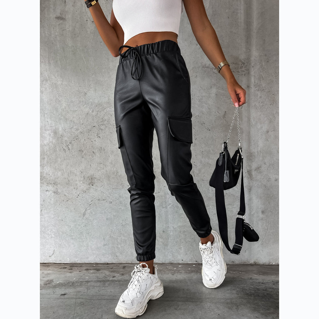 Street Style Leather Pants with a Tight Waist Fit for Women