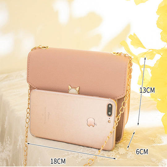 Women's Small Crossbody Messenger Bags with Cat Lock and Chain.