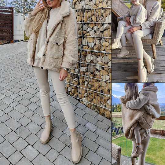 Long-sleeved women's coat with a warm and fashionable lapel design.