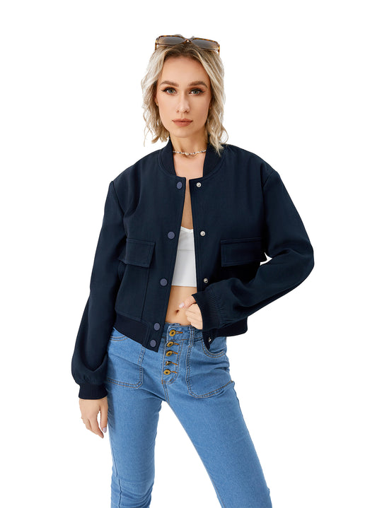 Women's Lightweight Cropped Bomber Jacket Casual