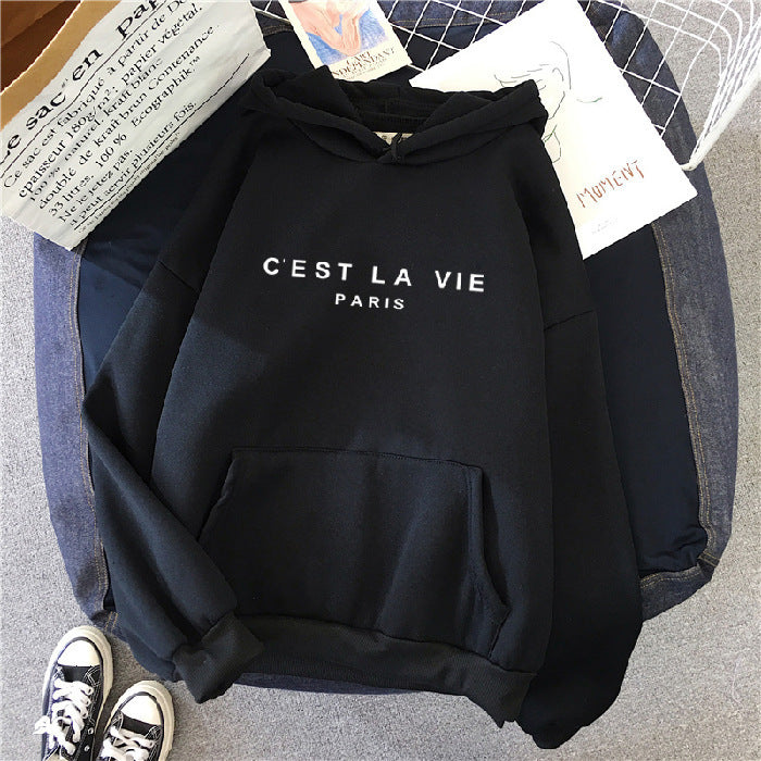 "C'est La Vie" Printed Hoodie.