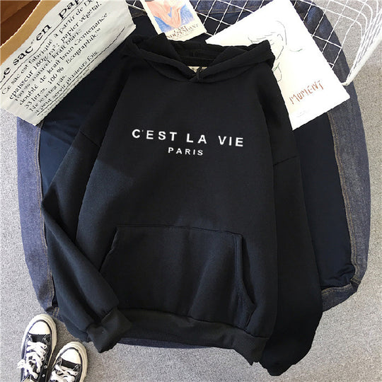 "C'est La Vie" Printed Hoodie.