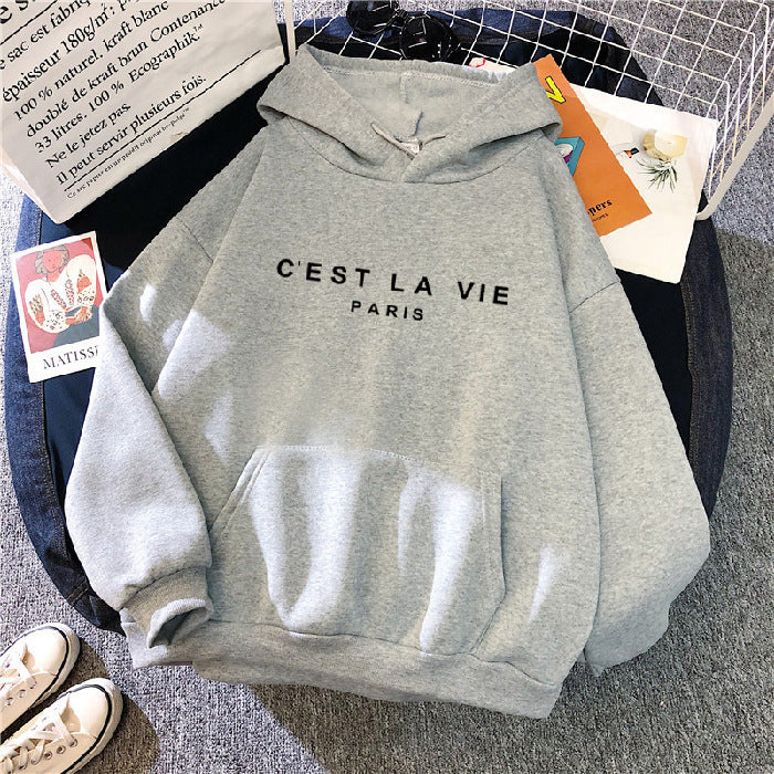 "C'est La Vie" Printed Hoodie.