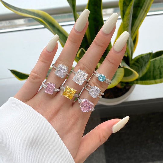 Sparkling Ice Cut Square Heart Snowflake Zircon Ring Color
