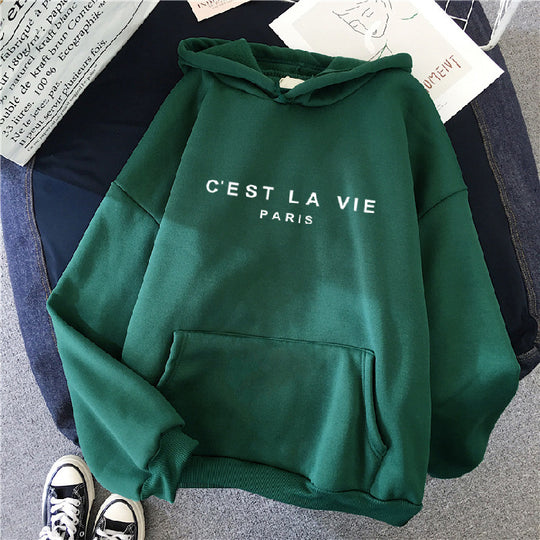 "C'est La Vie" Printed Hoodie.
