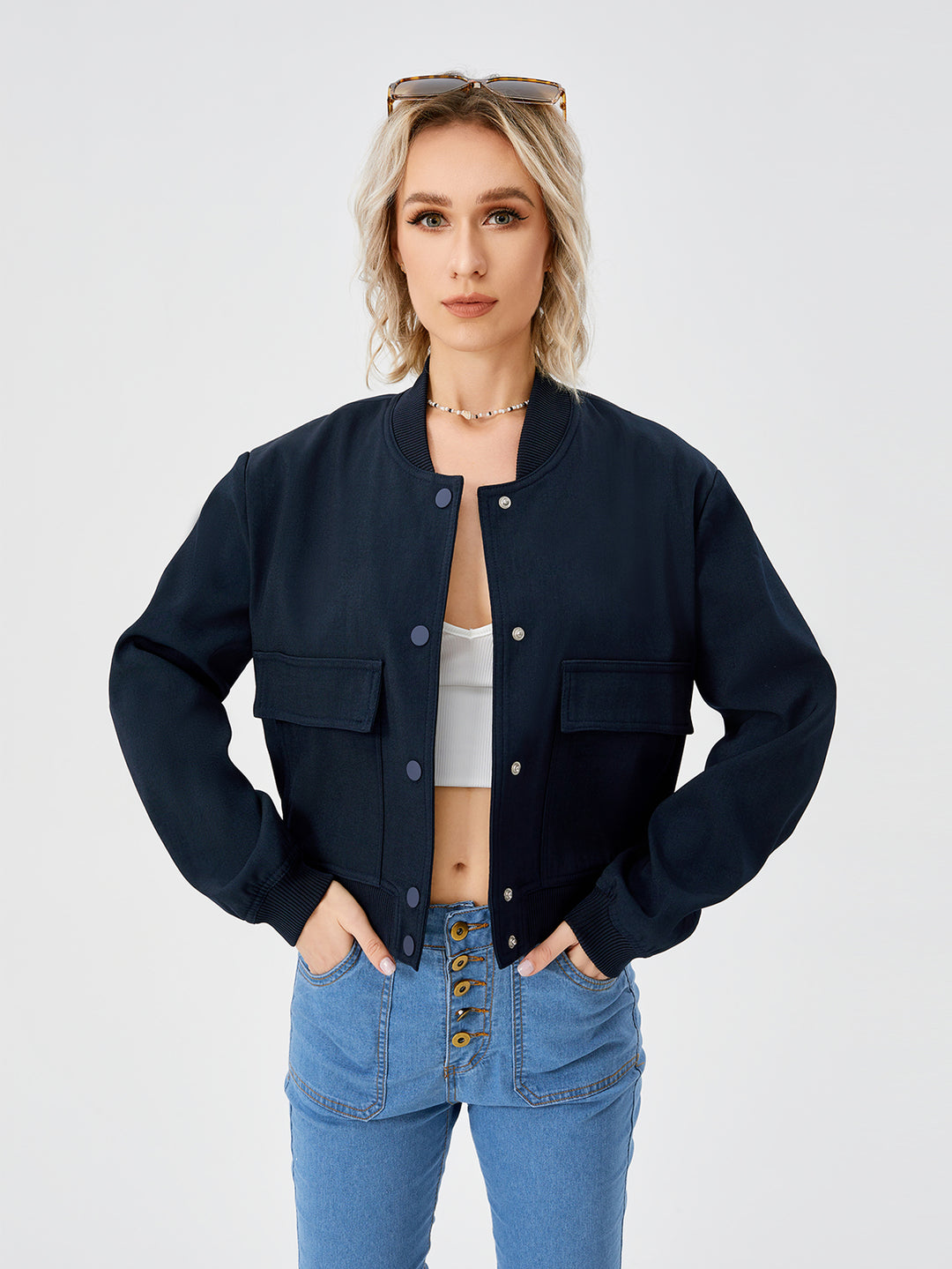 Women's Lightweight Cropped Bomber Jacket Casual
