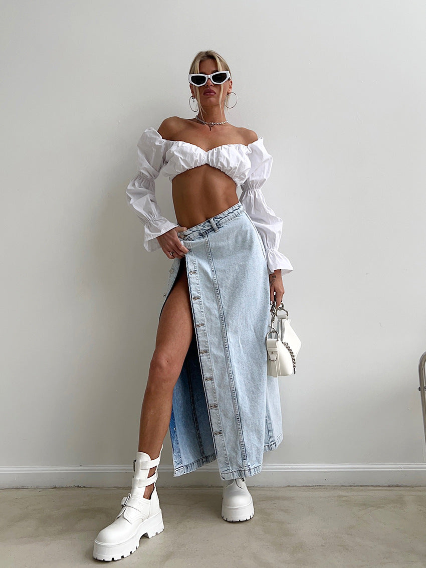 Women's Denim Skirt with a Retro Design