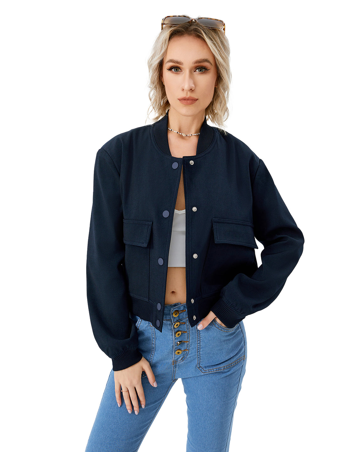 Women's Lightweight Cropped Bomber Jacket Casual